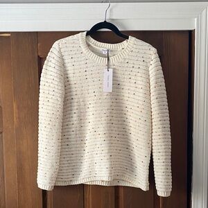 NWT tribal jeans crew neck cream multi dot chenille sweater small